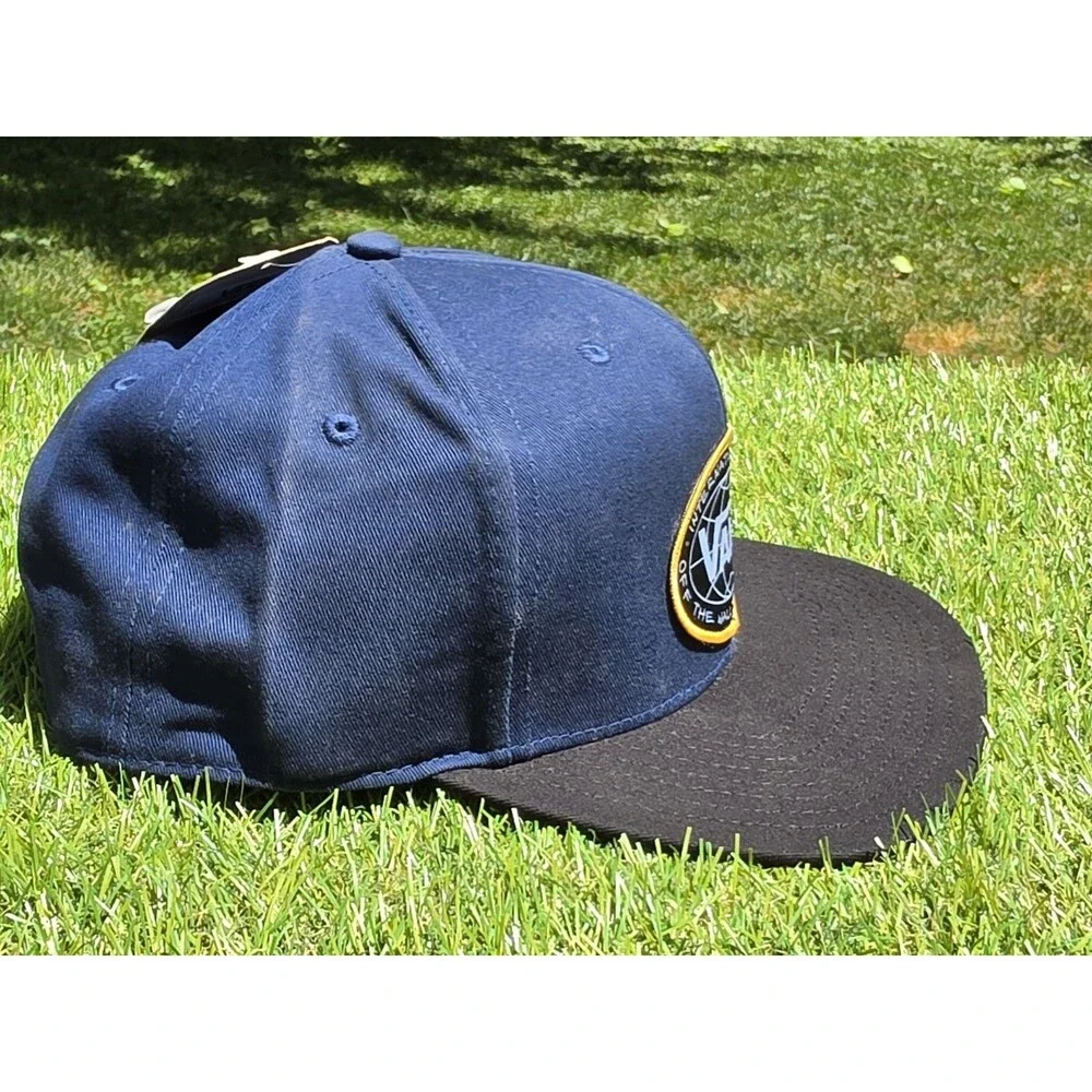 Vans Off The Wall International Sole Hat Cap Blue Black Rim Snapback Skater NWT